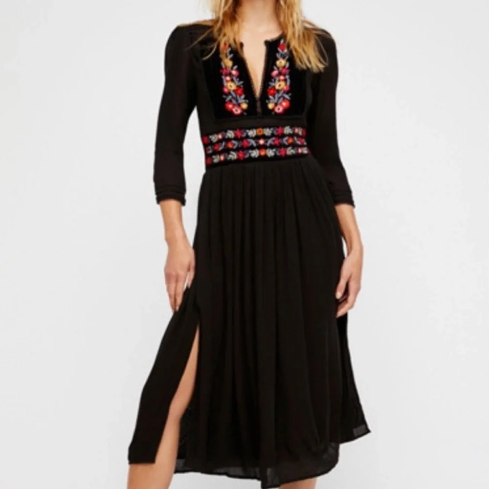 Free People, midi dress with pockets, velvet detailing, size S - Picture 1 of 5